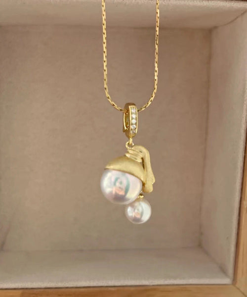 Original Design Gold Sterling Silver Overgild Pearl Pendant Necklace YI034 ABC