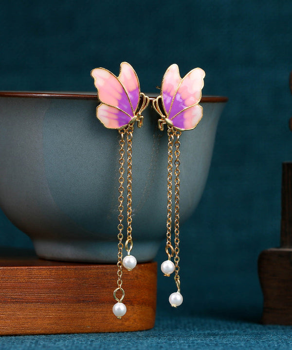 Original Design Gradient Color Ancient Gold Pearl Butterfly Tassel Earrings GH1082 Ada Fashion