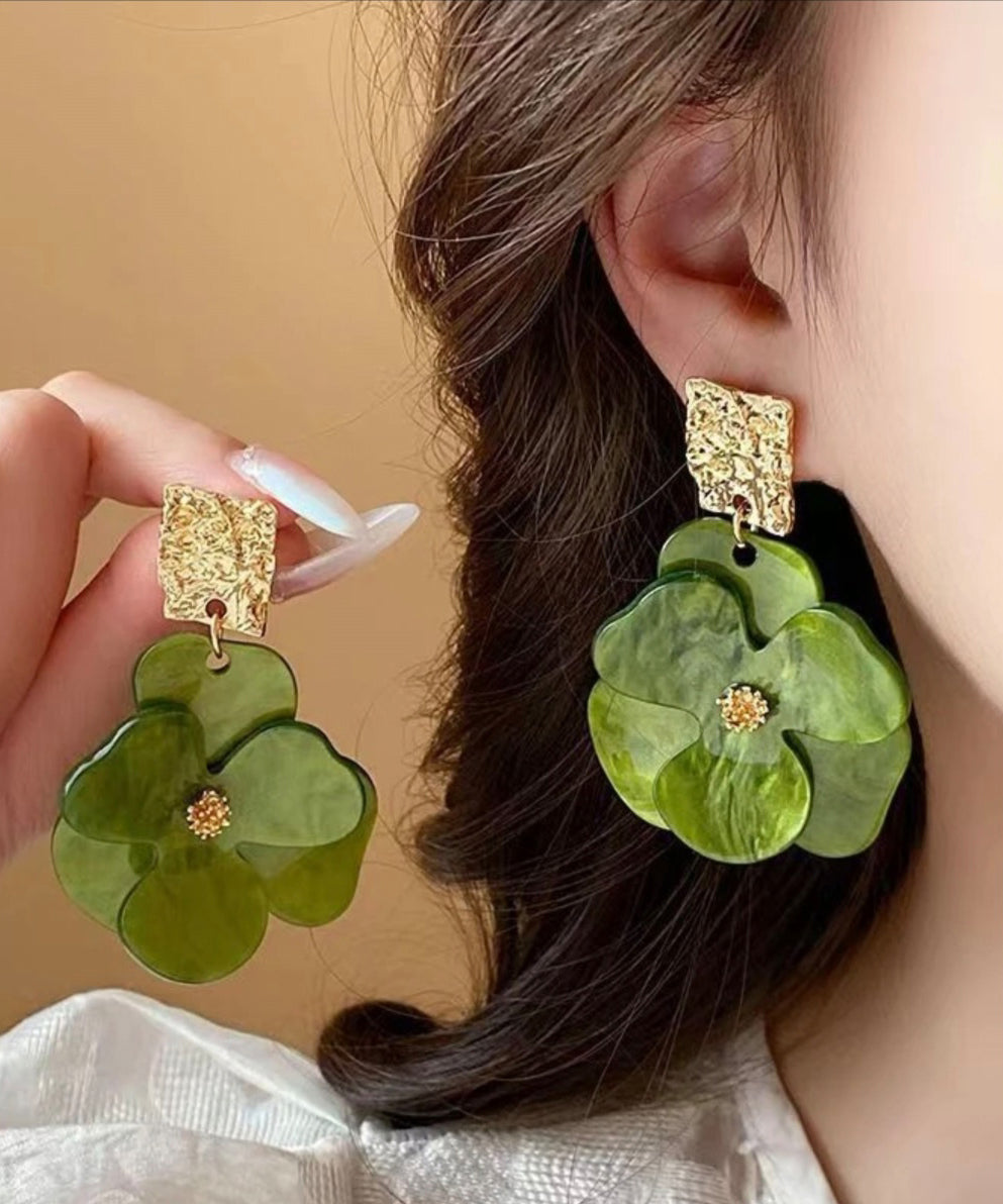 Original Design Green Acrylic Floral Drop Earrings EY004 ABC