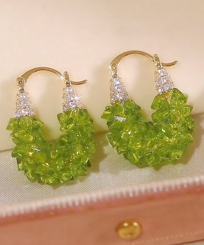 Original Design Green Copper Alloy Zircon Crystal Hoop Earrings RB021 ABC