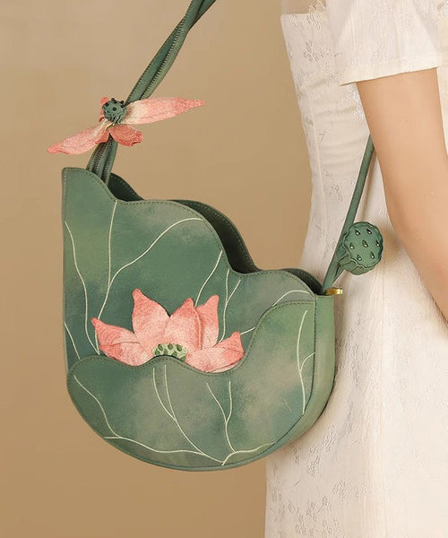 Design Embroidered Lotus CrossBody Green Bag Original FashionChic