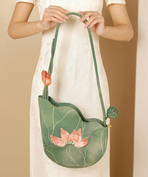Design Embroidered Lotus CrossBody Green Bag Original FashionChic