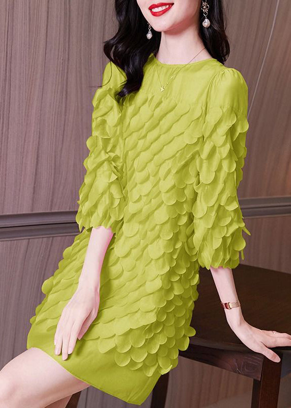 Mid Patchwork Spring Original Green Design O-Neck Dress Chiffon FashionChic