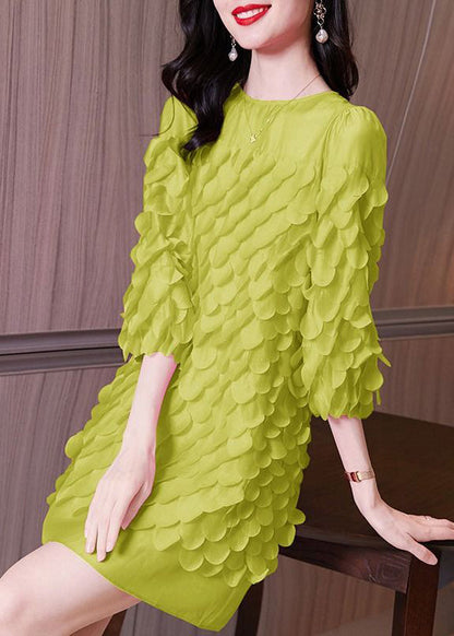 Mid Patchwork Spring Original Green Design O-Neck Dress Chiffon FashionChic