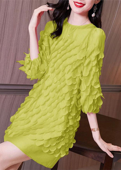 Mid Patchwork Spring Original Green Design O-Neck Dress Chiffon FashionChic