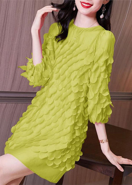 Mid Patchwork Spring Original Green Design O-Neck Dress Chiffon FashionChic