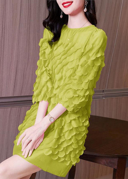 Mid Patchwork Spring Original Green Design O-Neck Dress Chiffon FashionChic