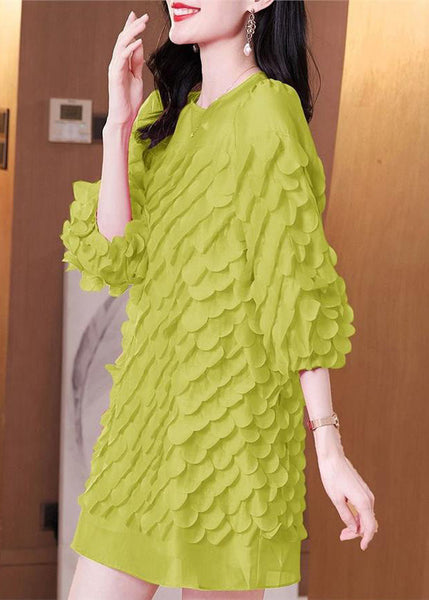 Mid Patchwork Spring Original Green Design O-Neck Dress Chiffon FashionChic