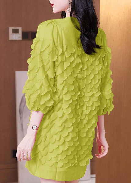 Mid Patchwork Spring Original Green Design O-Neck Dress Chiffon FashionChic