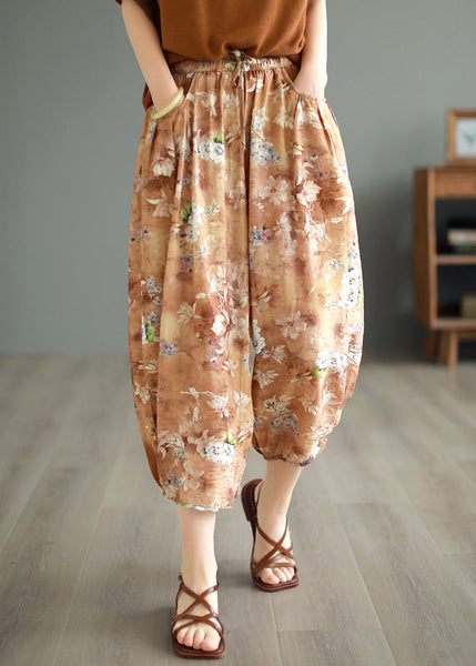 Original Design Green Pockets Print Linen Crop Pants Summer BV058 MZF-CPTS240702