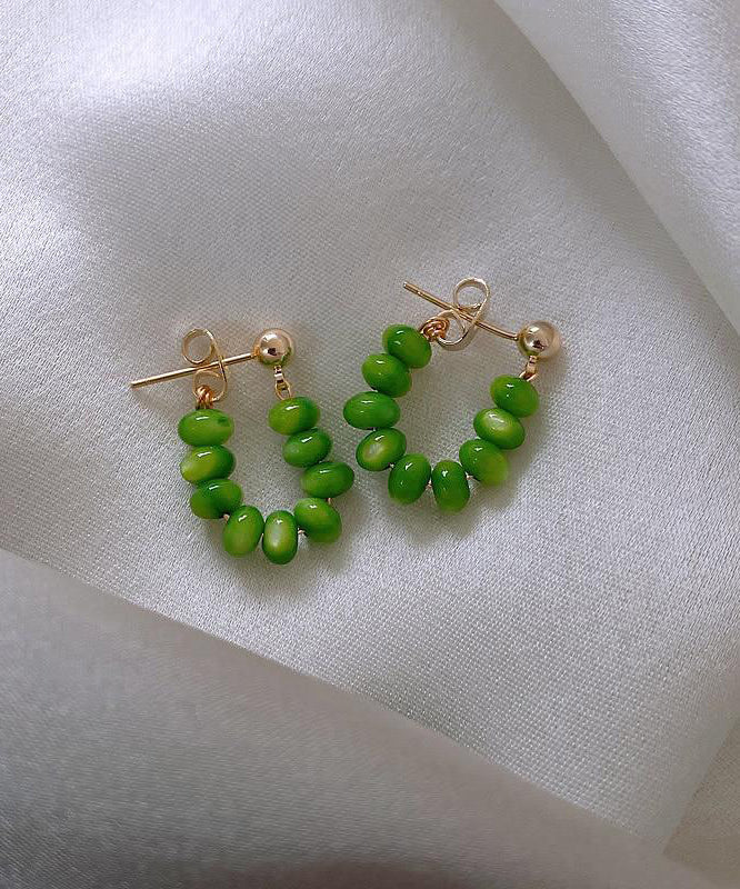 Original Design Green Sterling Silver Alloy Jade Hoop Earrings WQ020 JEW-EAR241102