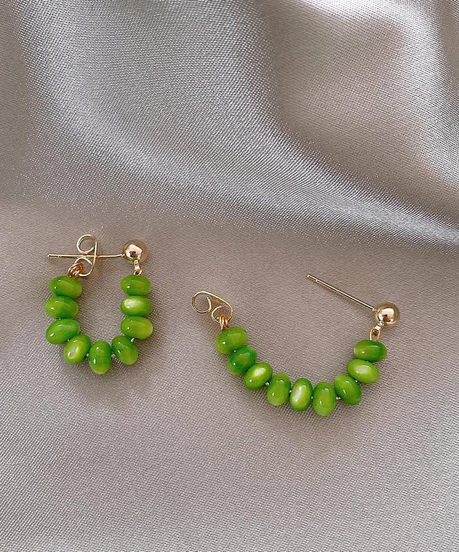 Original Design Green Sterling Silver Alloy Jade Hoop Earrings WQ020 JEW-EAR241102