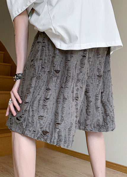 Grey Original Shorts Cotton Summer Mens Hole Elastic Waist Design FashionChic