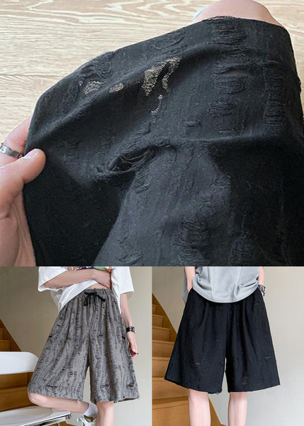 Grey Original Shorts Cotton Summer Mens Hole Elastic Waist Design FashionChic