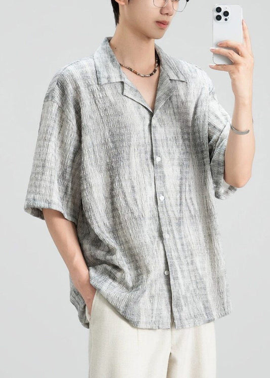 Shirts Collar Design Peter Pan Button Grey Mens Original Cotton FashionChic