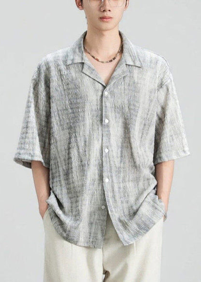 Shirts Collar Design Peter Pan Button Grey Mens Original Cotton FashionChic