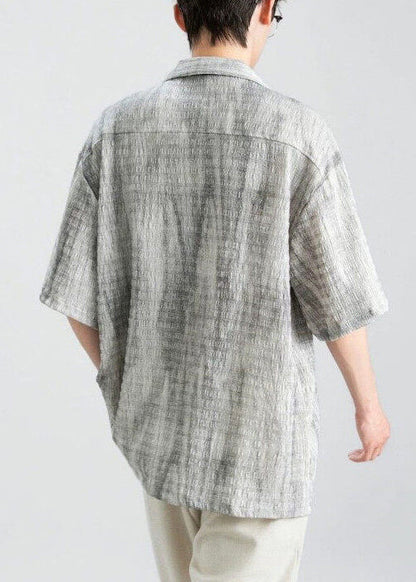 Shirts Collar Design Peter Pan Button Grey Mens Original Cotton FashionChic