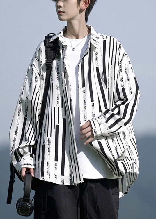 Design Collar Pan Striped Shirts Peter Men Original Khaki Cotton FashionChic