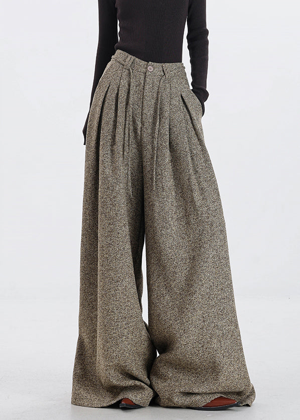 Original Design Khaki Pockets High Waist Woolen Wide Leg Pants Winter RS045 ABC