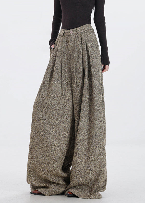 Original Design Khaki Pockets High Waist Woolen Wide Leg Pants Winter RS045 ABC