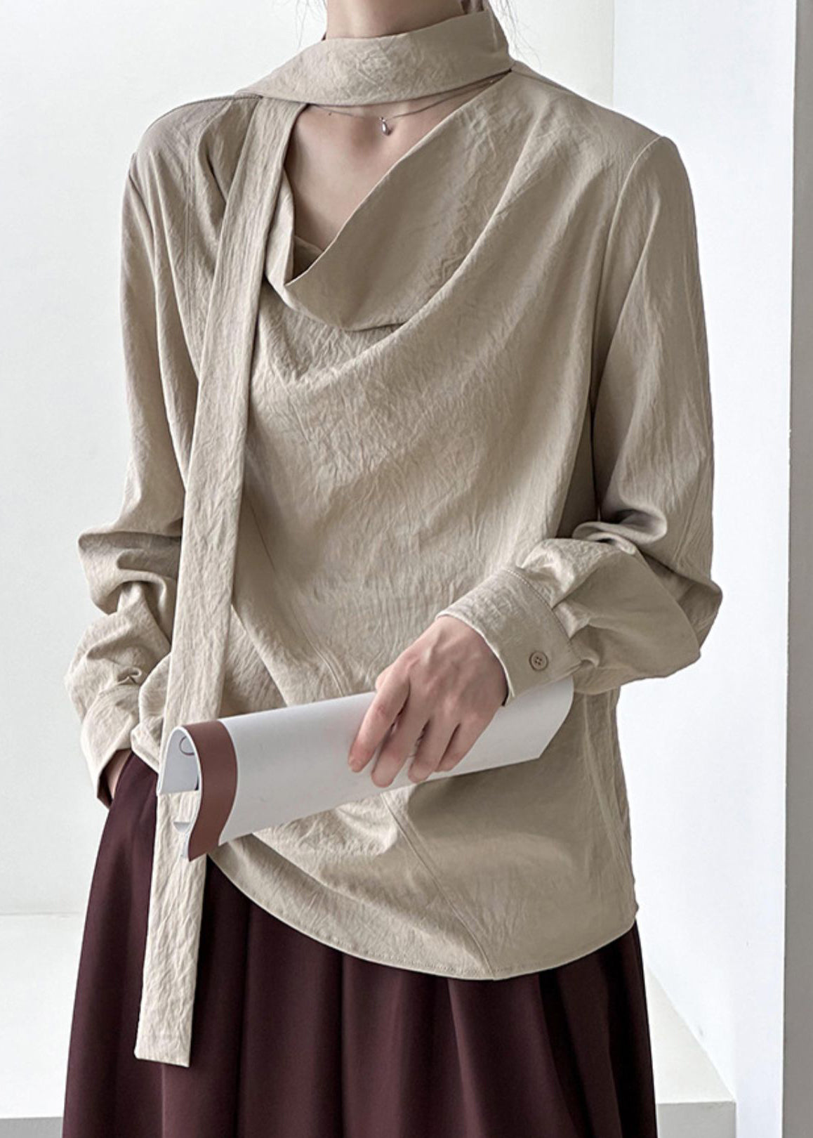 Solid Ribbon Design Top Khaki Spring Original FashionChic