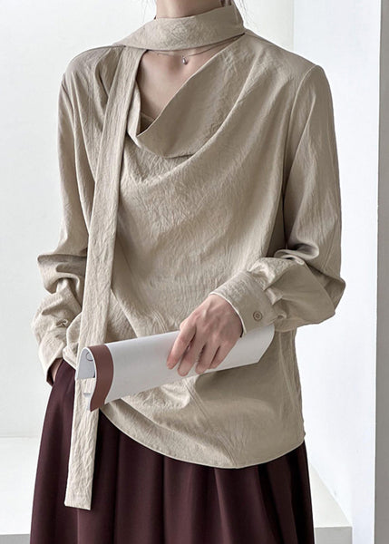 Solid Ribbon Design Top Khaki Spring Original FashionChic