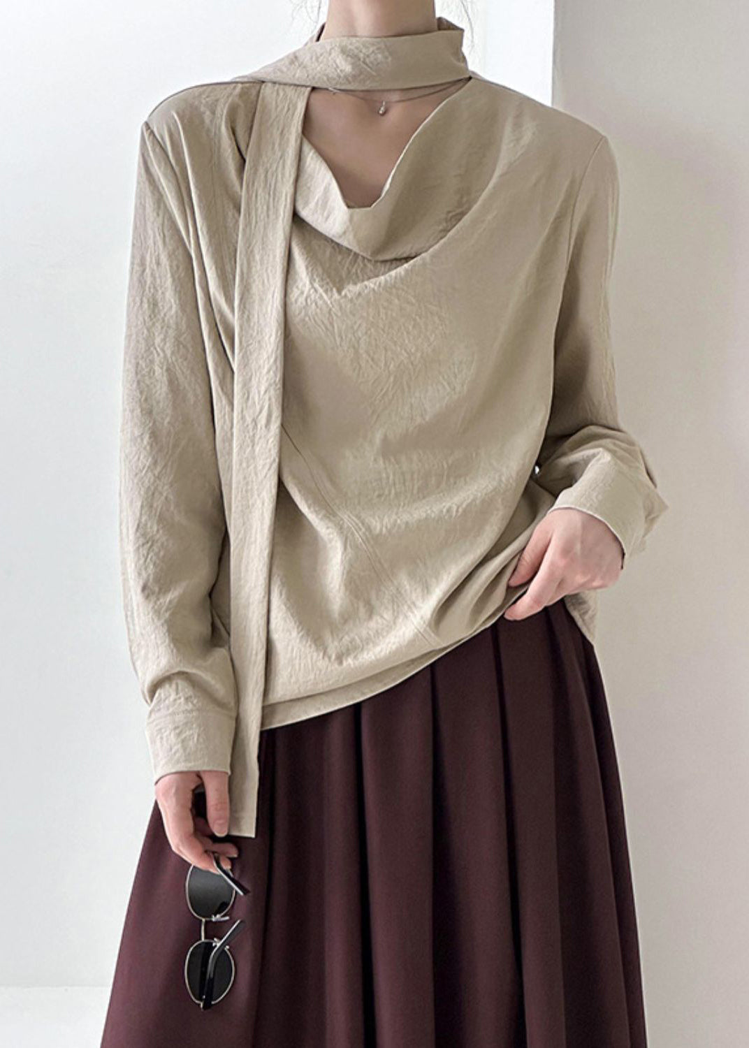 Solid Ribbon Design Top Khaki Spring Original FashionChic