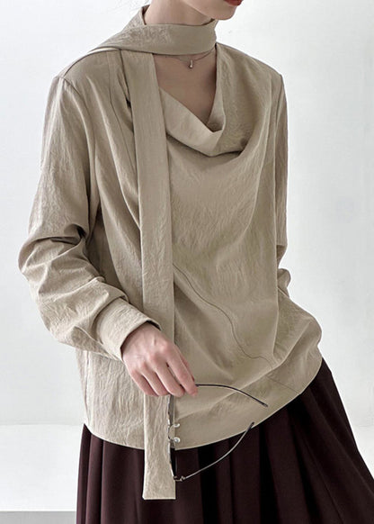 Solid Ribbon Design Top Khaki Spring Original FashionChic