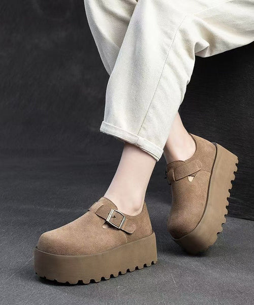 Original Design Khaki Women Splicing Suede Platform Shoes YC010 ABC