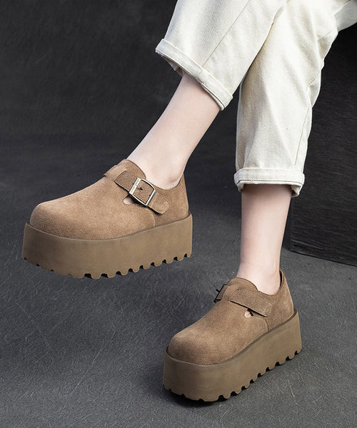 Original Design Khaki Women Splicing Suede Platform Shoes YC010 ABC