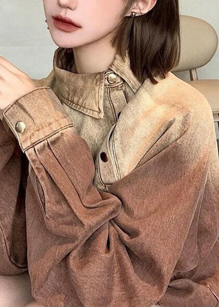 Original Design Light Brown Peter Pan Collar Denim Coats Spring RP010 ABC