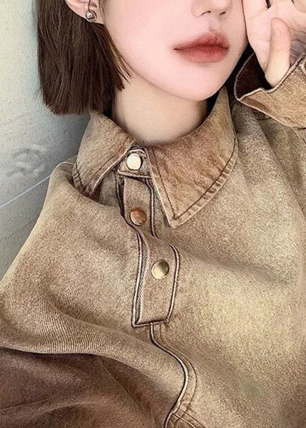 Original Design Light Brown Peter Pan Collar Denim Coats Spring RP010 ABC