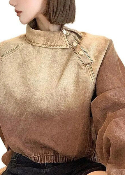 Original Design Light Brown Peter Pan Collar Denim Coats Spring RP010 ABC