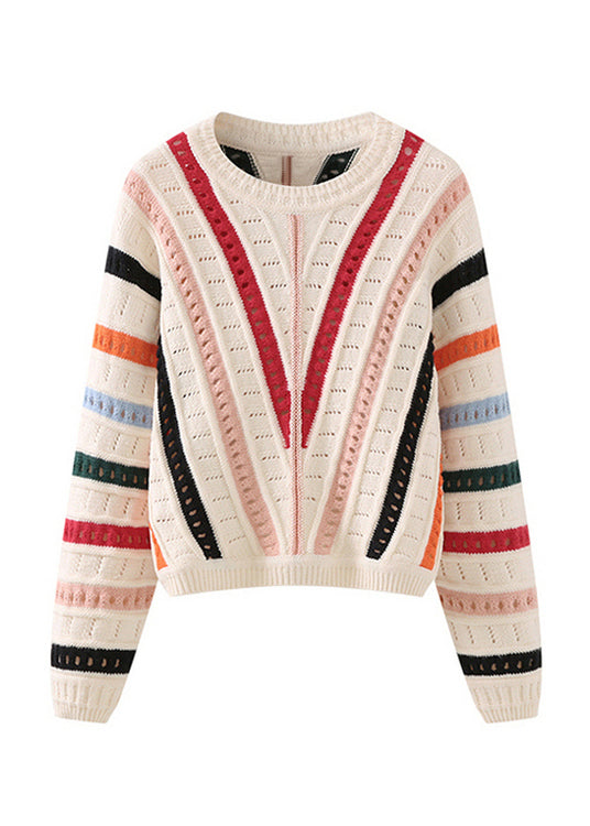 Original Design O-Neck Striped Hollow Out Knit Sweaters Spring YY005 ABC