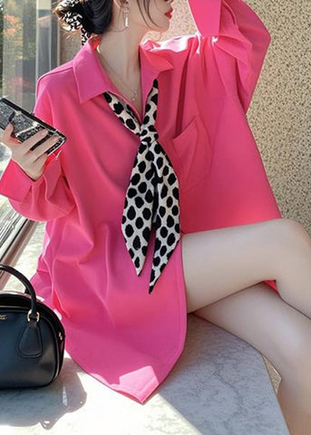 Design Bow Pockets Shirts Pink Original Spring FashionChic