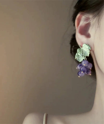 Grape Original Earrings Stud Design Purple Glass Alloy FashionChic