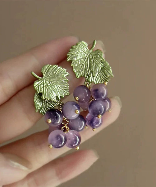 Grape Original Earrings Stud Design Purple Glass Alloy FashionChic