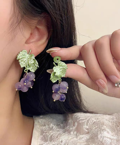 Grape Original Earrings Stud Design Purple Glass Alloy FashionChic
