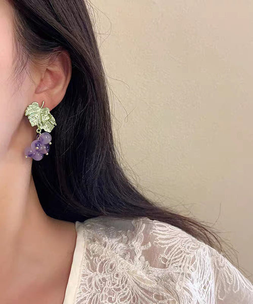 Grape Original Earrings Stud Design Purple Glass Alloy FashionChic
