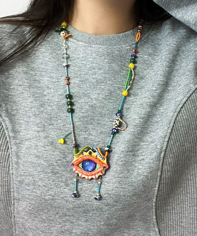 Original Design Rainbow Alloy Beading Tassel Pendant Necklace RG018 ABC