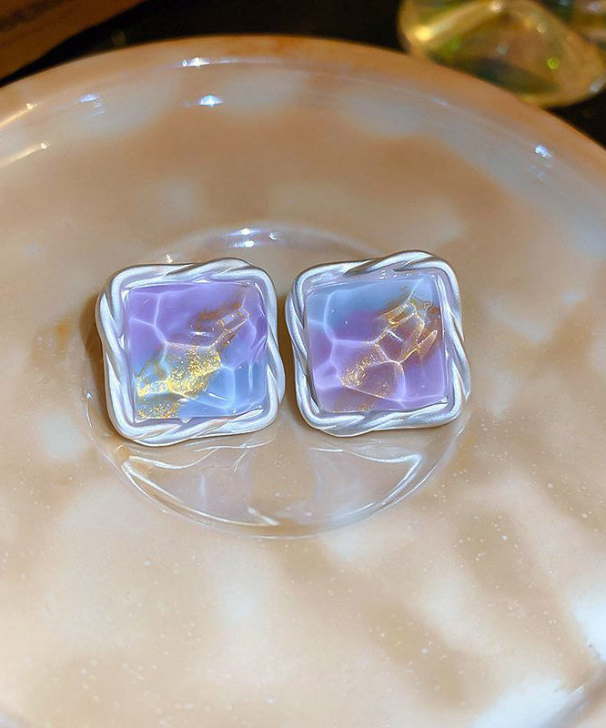 Square Design Original Wrinkled Earrings Alloy Stud Rainbow FashionChic