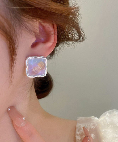 Square Design Original Wrinkled Earrings Alloy Stud Rainbow FashionChic