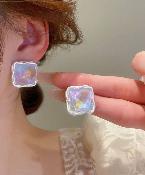 Square Design Original Wrinkled Earrings Alloy Stud Rainbow FashionChic