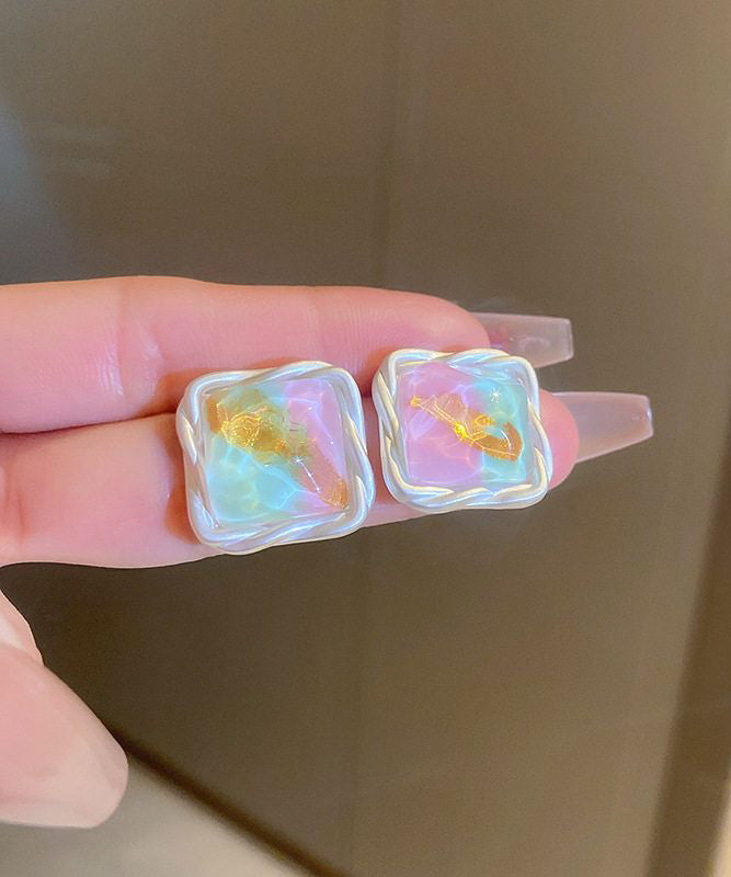 Square Design Original Wrinkled Earrings Alloy Stud Rainbow FashionChic