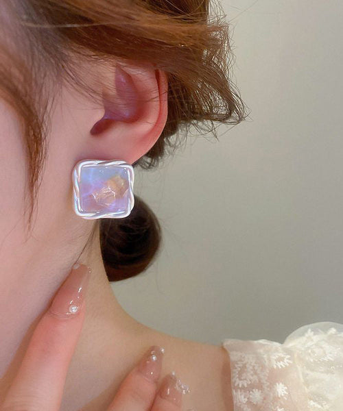 Square Design Original Wrinkled Earrings Alloy Stud Rainbow FashionChic