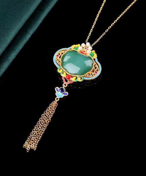 Original Design Rainbow Copper Overgild Jade Pearl Enamel Safety Lock Tassel Pendant Necklace KX1070 Ada Fashion