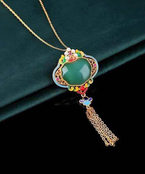 Original Design Rainbow Copper Overgild Jade Pearl Enamel Safety Lock Tassel Pendant Necklace KX1070 Ada Fashion