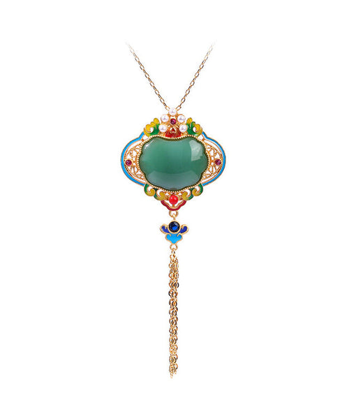 Original Design Rainbow Copper Overgild Jade Pearl Enamel Safety Lock Tassel Pendant Necklace KX1070 Ada Fashion