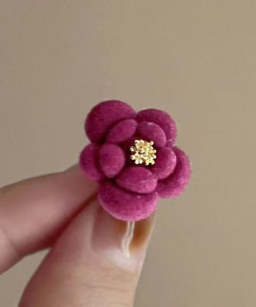 Red Original Alloy Stud Flocking Flower Camellia Earrings Design FashionChic