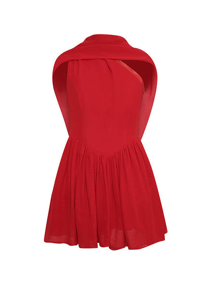 Dress Chiffon Red Wrinkled Design Cold Shoulder Original FashionChic